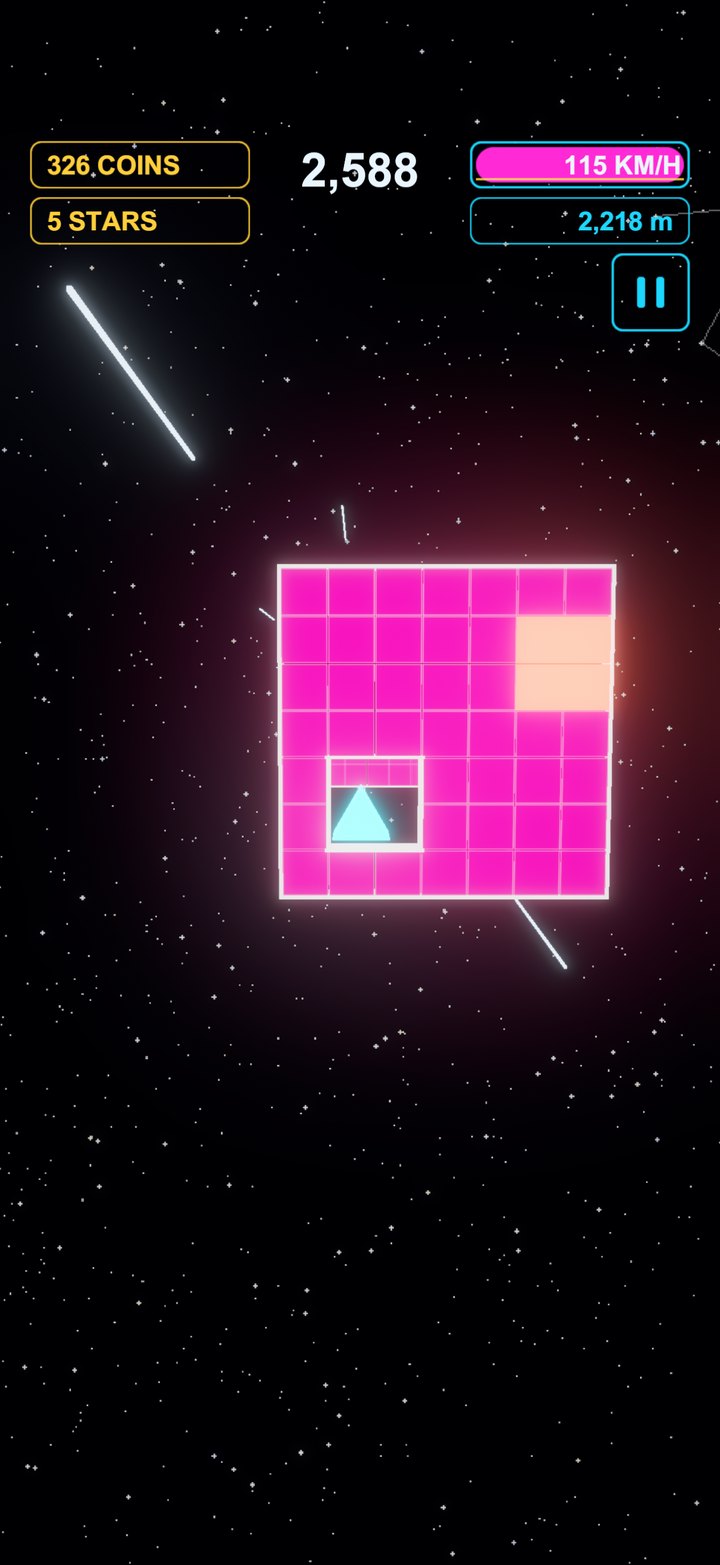 The ship boosting through a wall after hitting a smash tile, speed lines streaking past
